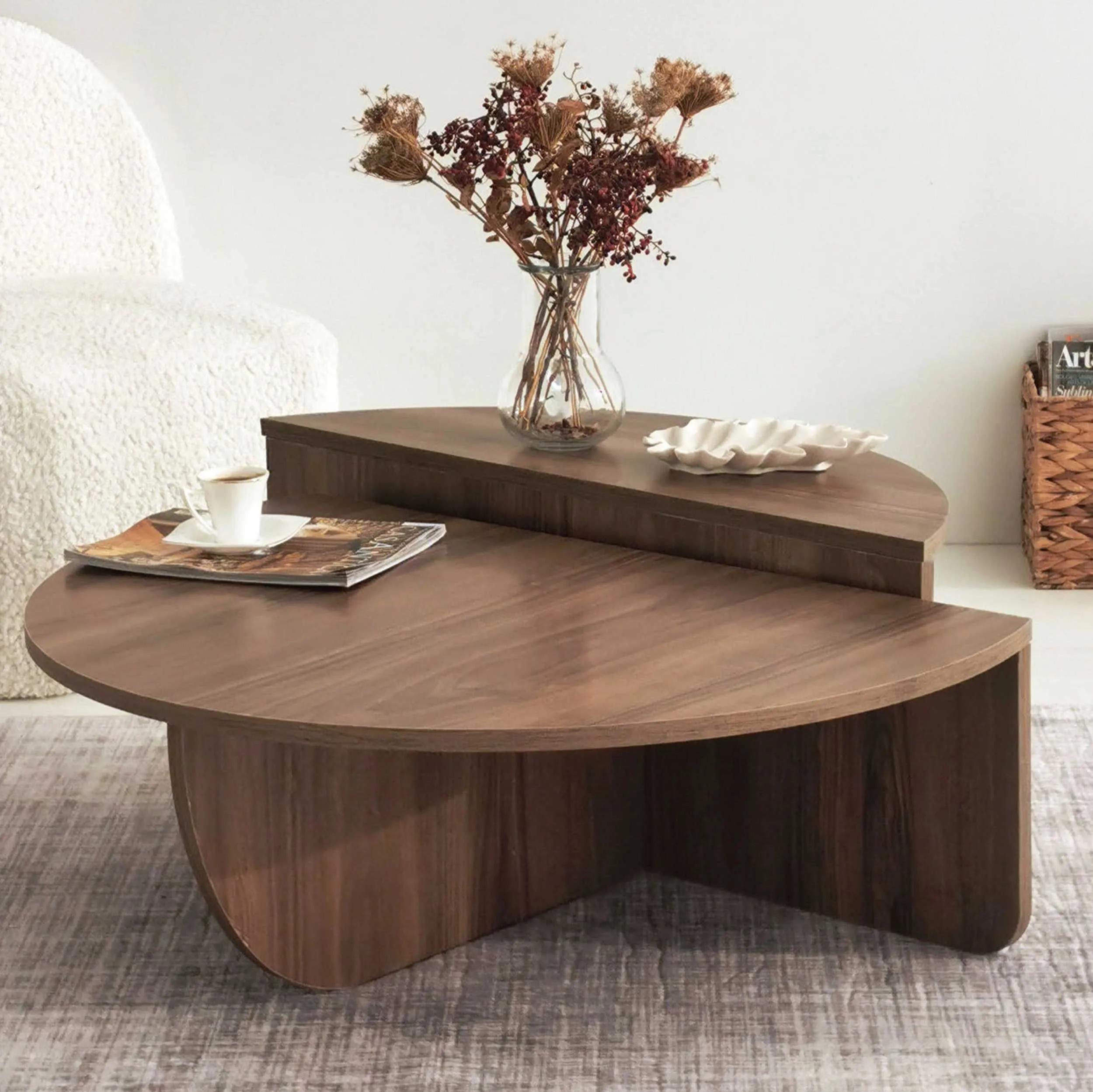 Podium Table basse | 100 % MÉLAMINE | Noyer