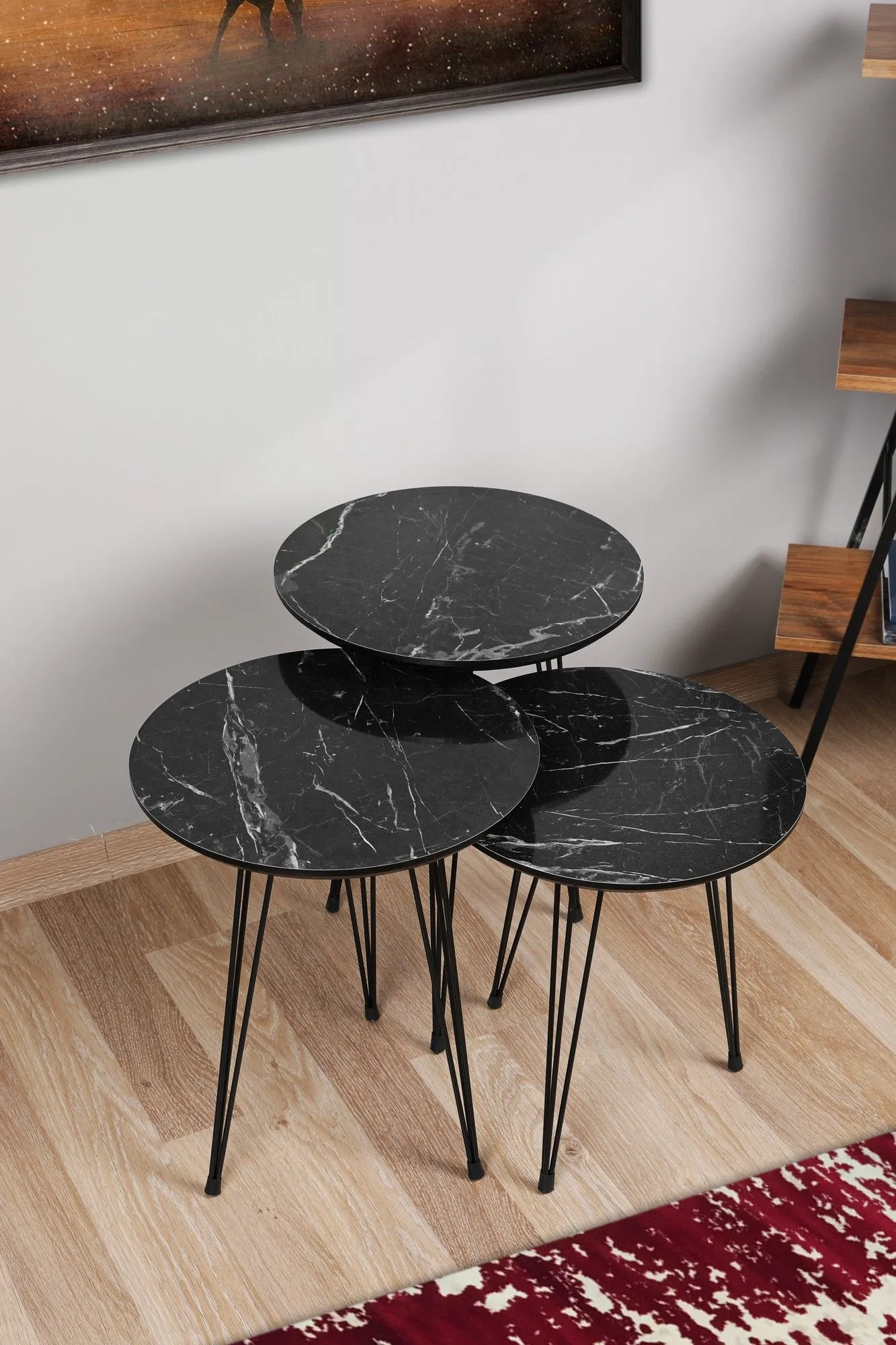 Siyah Table gigogne (3 pièces) | 100 % MDF | Gris, noir