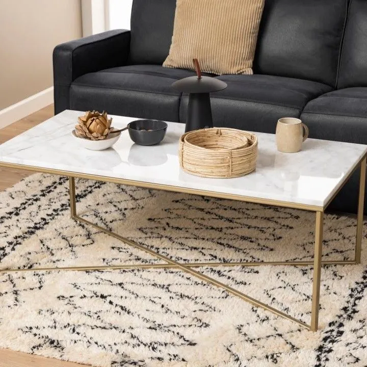 Table basse Alisma 120x60cm - marbre blanc/ doré