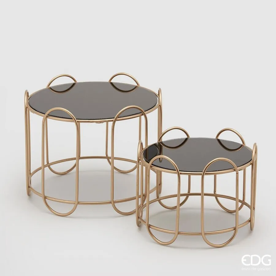 EDG Enzo De Gasperi Set of 2 Round Stand Mirror and Metal H 21 cm H 15