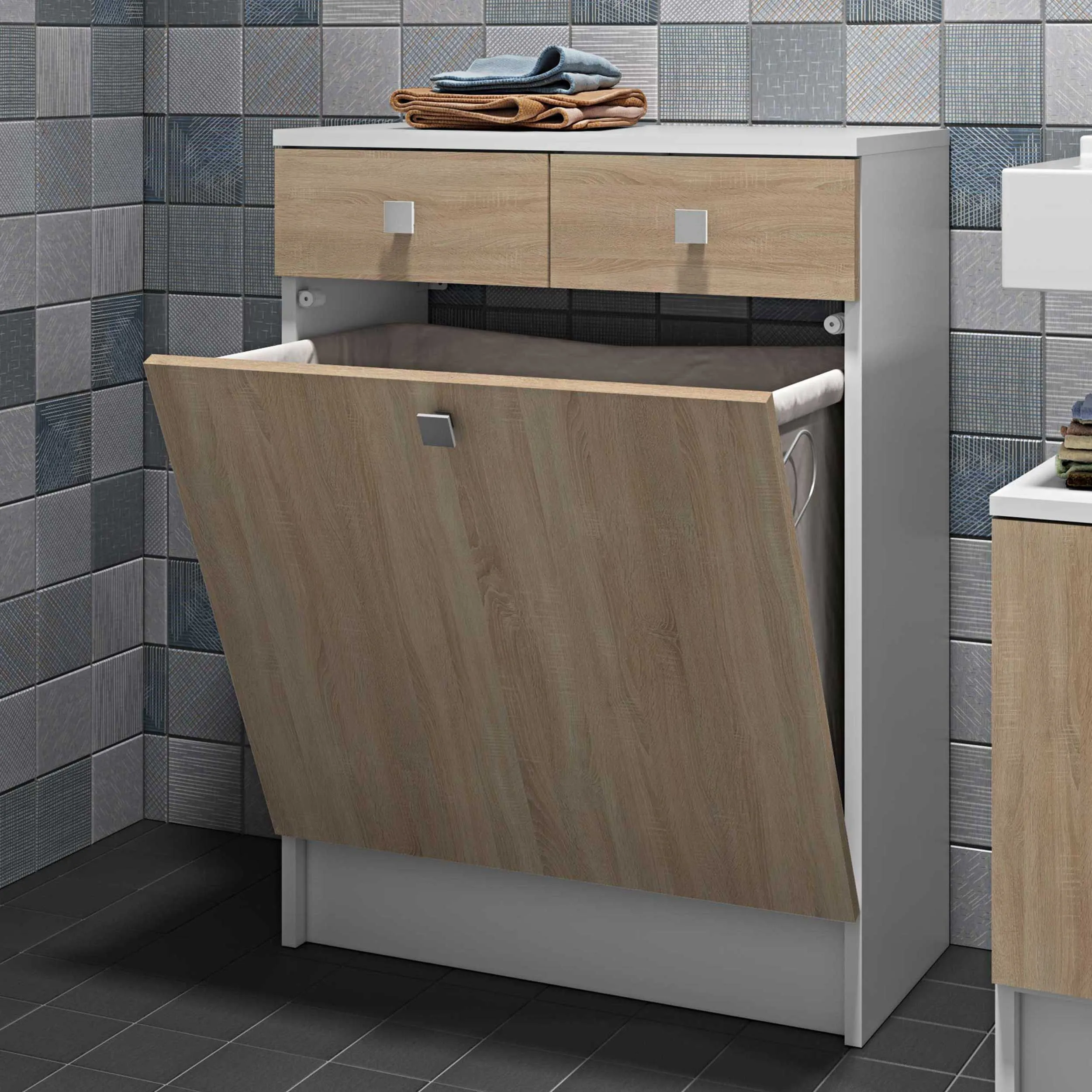 Armoire salle de bains Variety - blanc/chêne