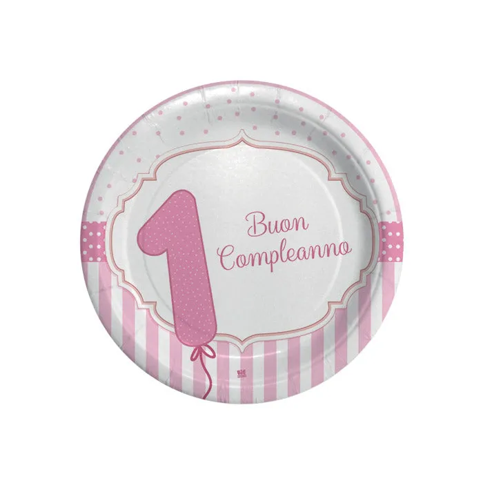 Big Party Paper Plates Happy First Birthday D 18 Cm Cf 8 Pcs Pink