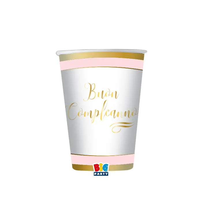 Big Party Paper Cups Happy Birthday 250 Cc Chic Cf 8 Pcs Pink