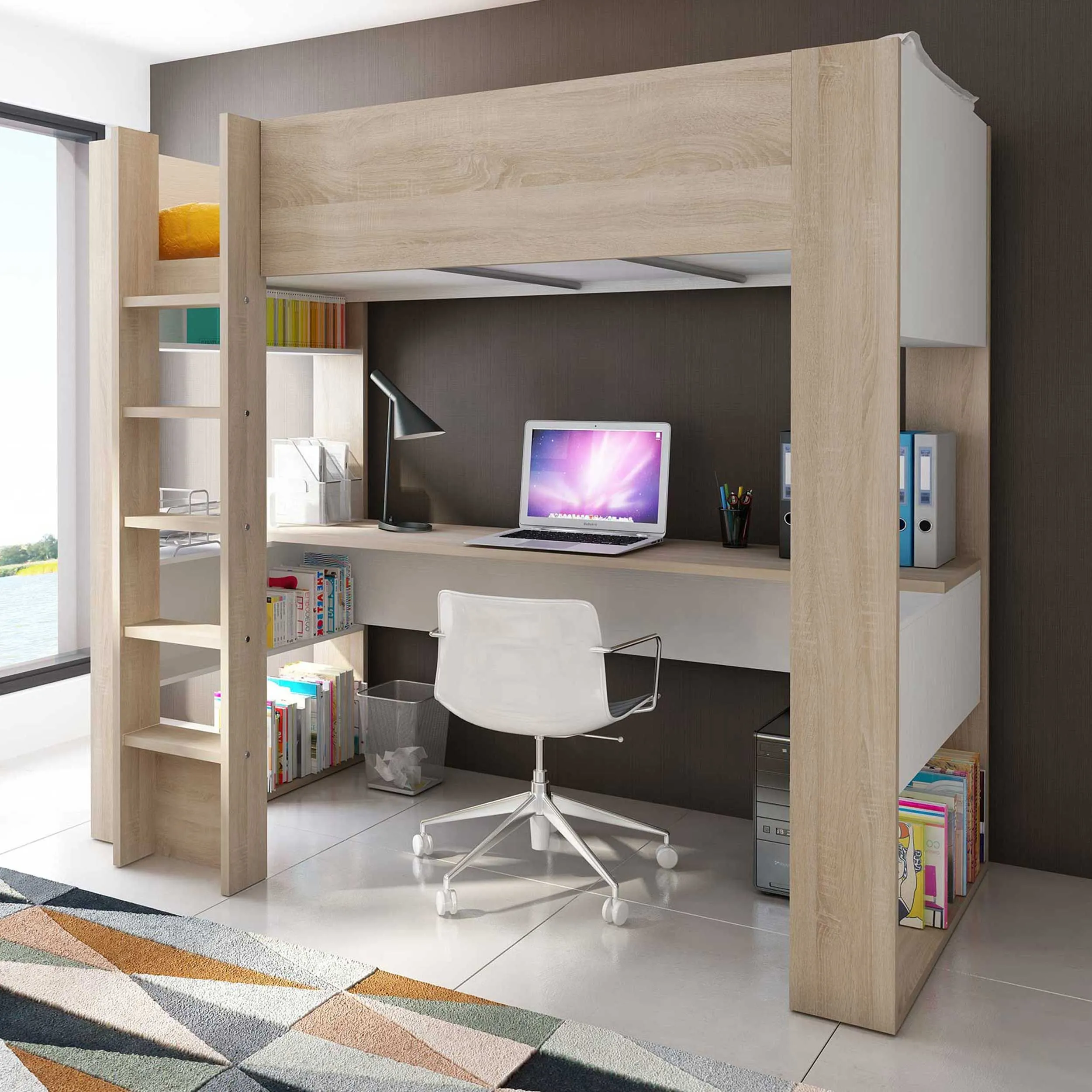 Lit mezzanine Beau avec bureau - blanc