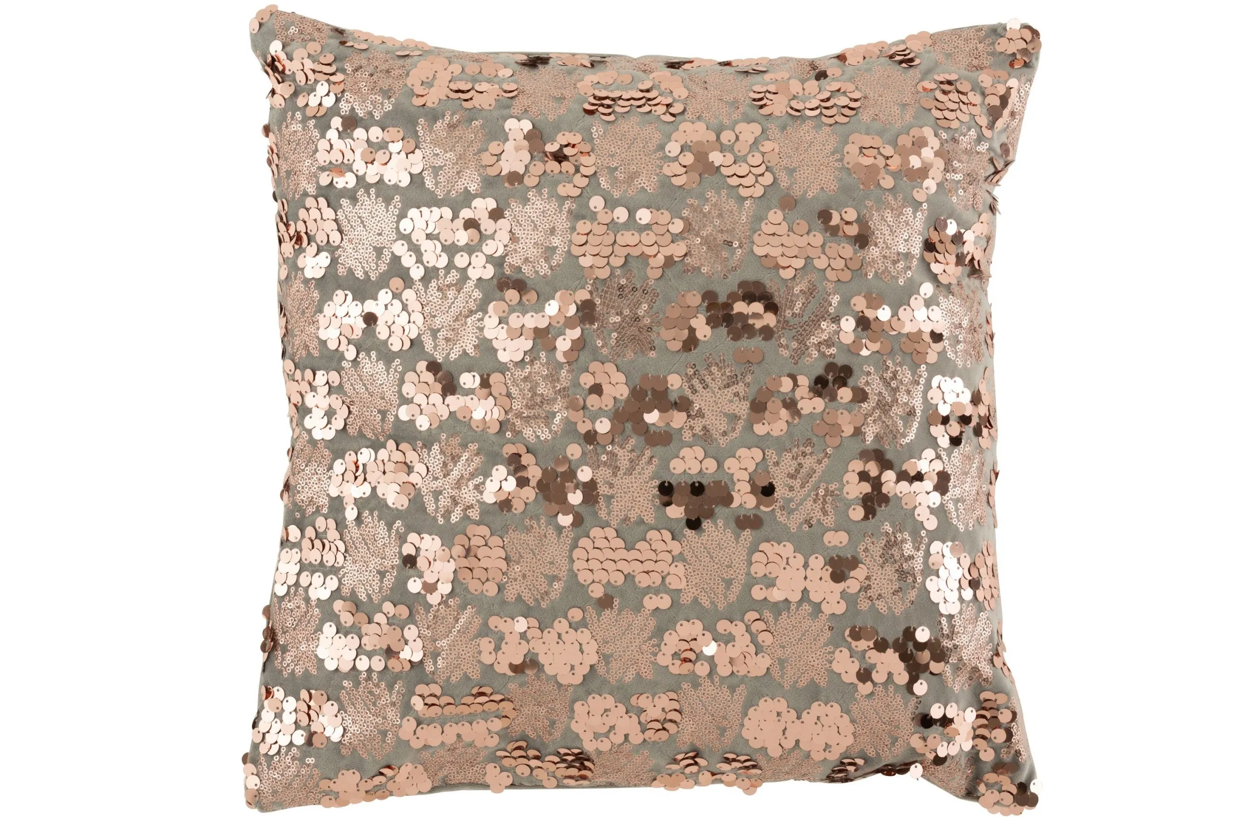 Coussin sequins velours gris/rose