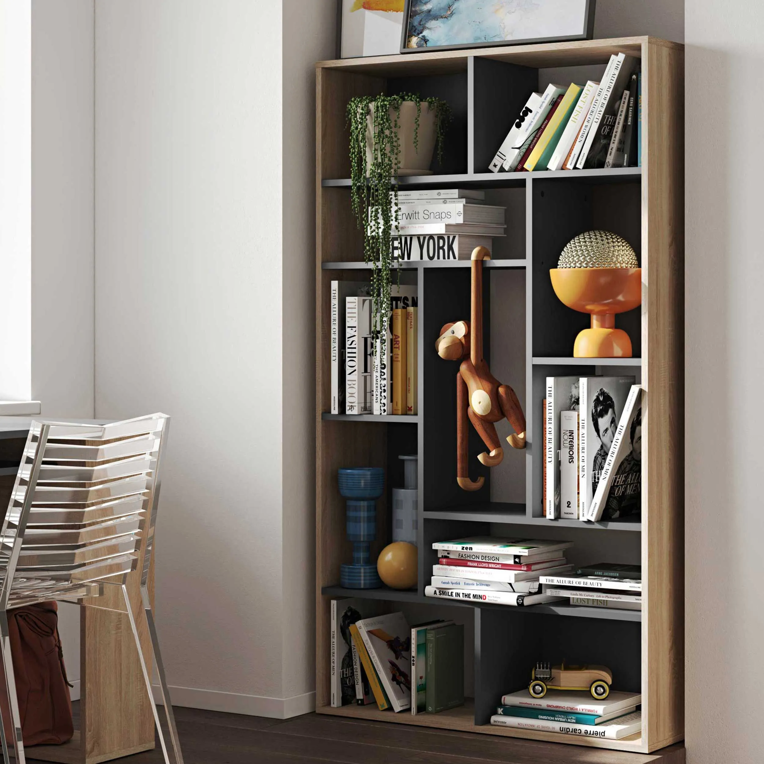 Bibliothèque Bangkok - chêne/noir