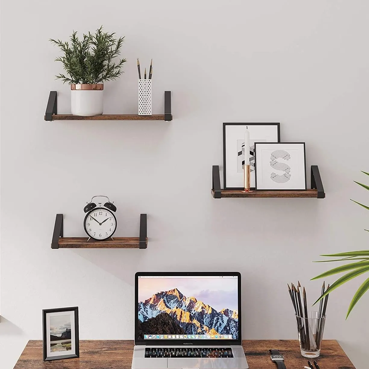 Set de 3 tablettes murales Sheldon - brun rustique