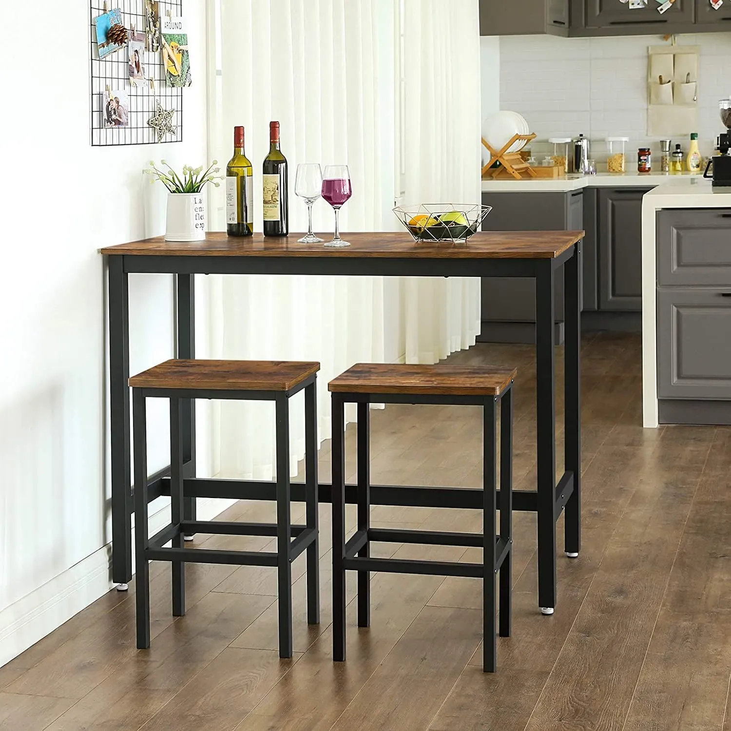 Ensembe table et 2 tabourets de bar Isolde 120x60 - brun/noir