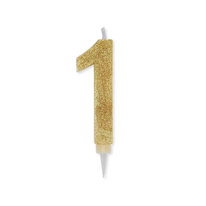 Big Party Candle Number 1 Max Wax Sweety Gold Glitter