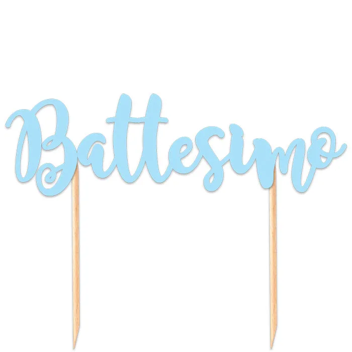 Big Party Cake Topper Italic Baptism 20 Cm Light Blue