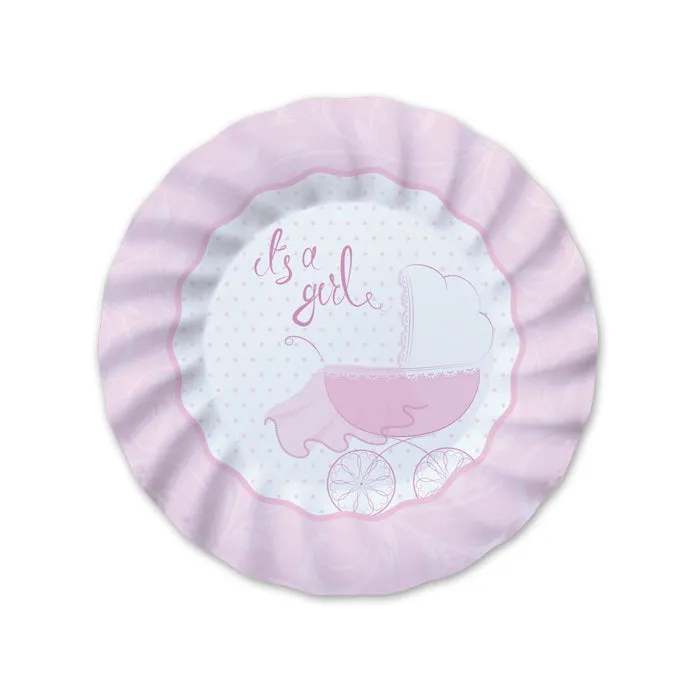 Big Party Paper Plates D 20 Cm It's a Girl Cf 8 Pcs Pink