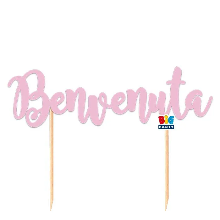 Big Party Cake Topper Italic Welcome 20 x 15 Cm Pink