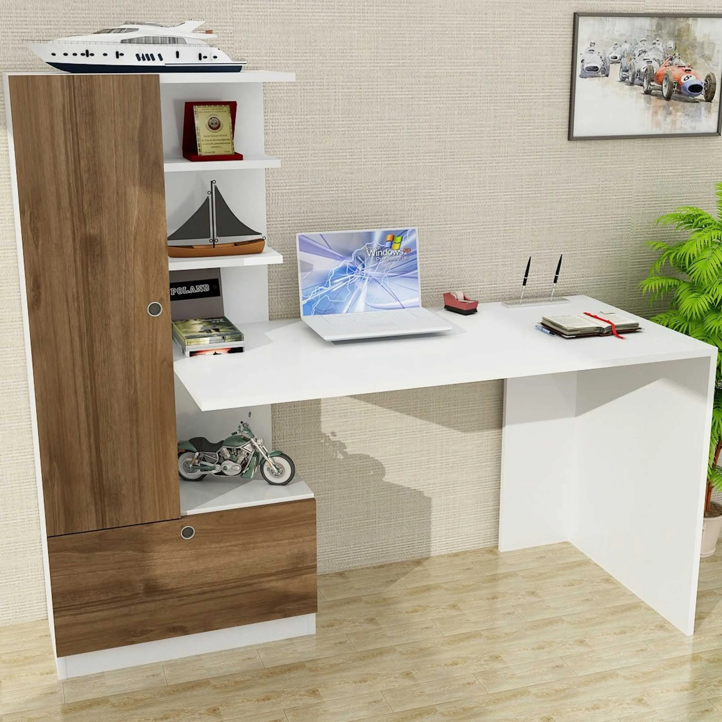 Domingos Bureau d'étude | 100 % MÉLAMINE | Blanc, Noyer