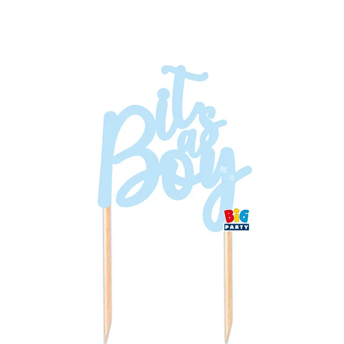 Big Party Cake Topper Italic in Paper 12 x 21 Cm It's a Boy Celeste