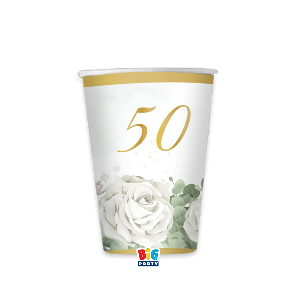 Big Party Paper Cups 50 Years Eucalyptus 250 Cc Cf 6 Pcs White Green
