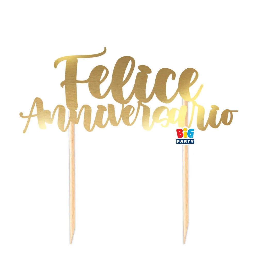 Big Party Cake Topper Italic Happy Anniversary Gold Paper