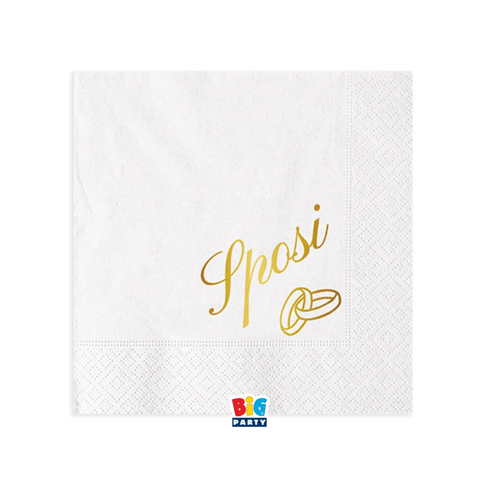 Big Party Paper Napkins Bride and Groom 25 x 25 Cm 2 Ply Cf 16 Pcs Whi