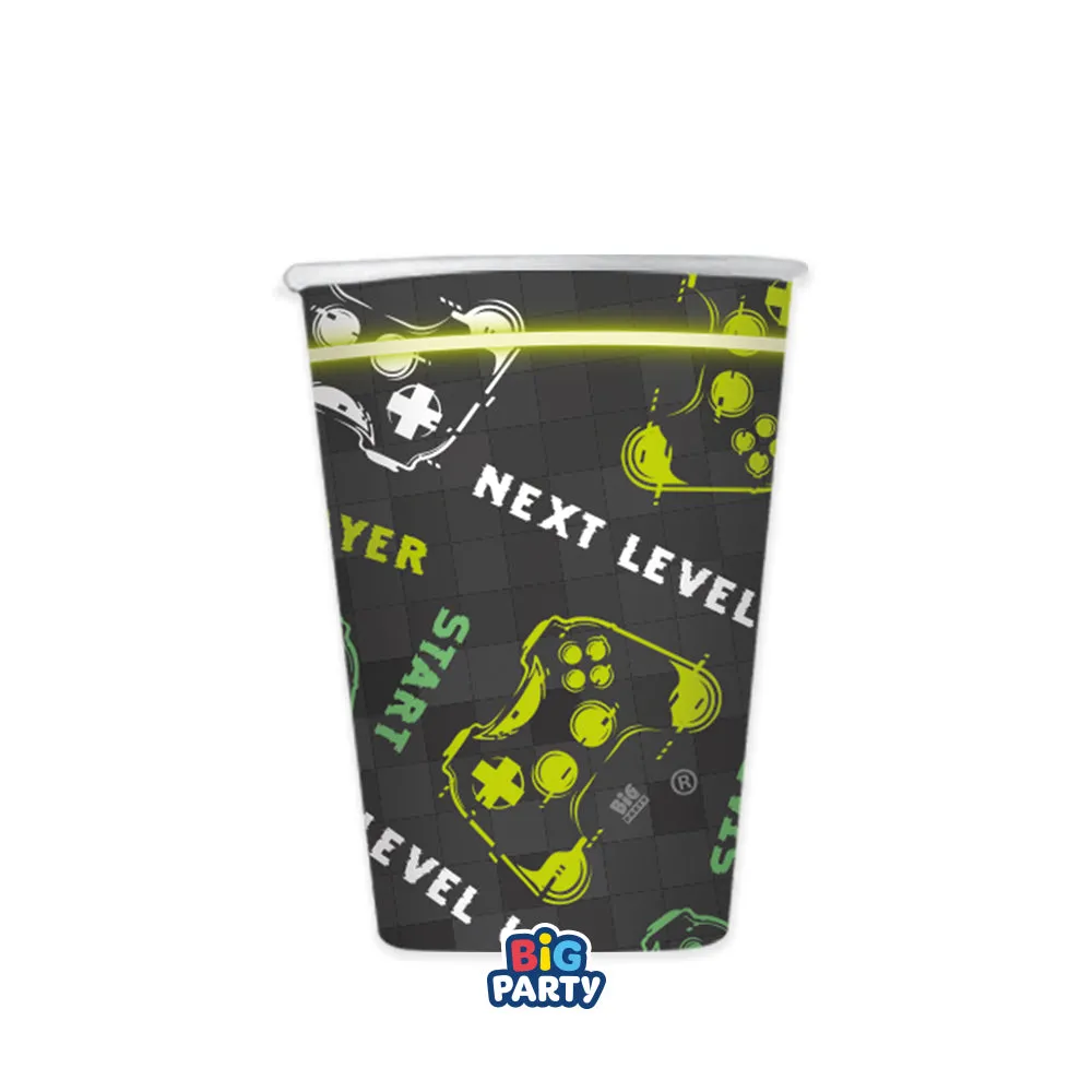 Big Party Paper Cups Videogame 250 Cc Cf 6 Pcs Black Green