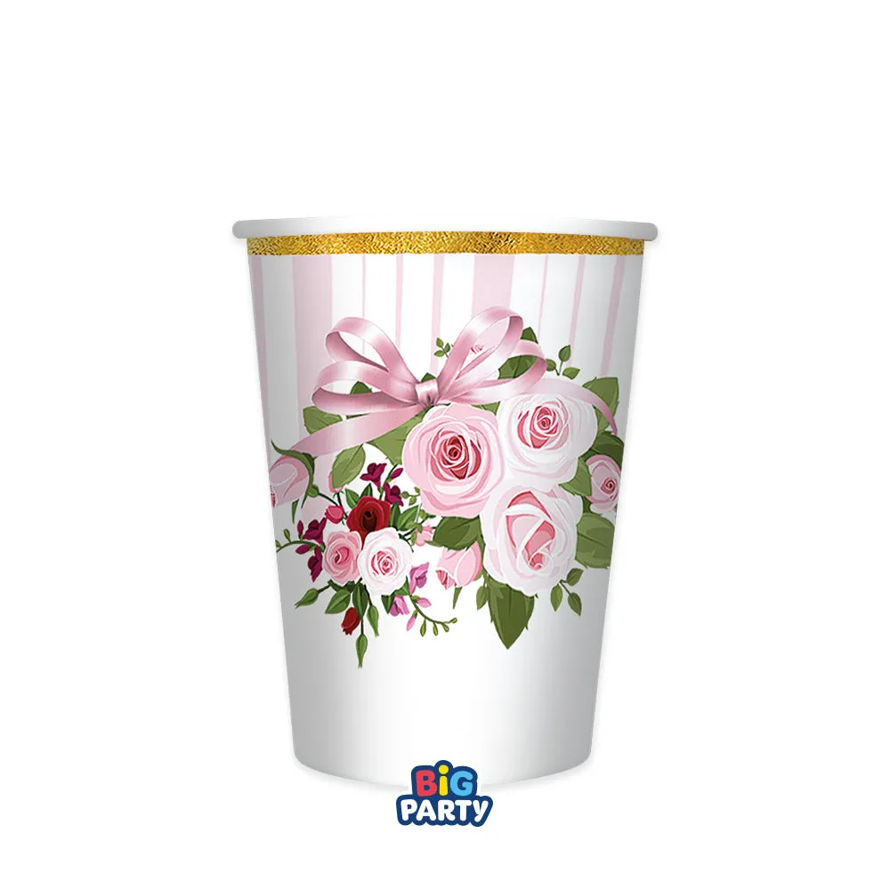 Big Party Paper Cups Pink Blossom 250 Cc Cf 6 Pcs