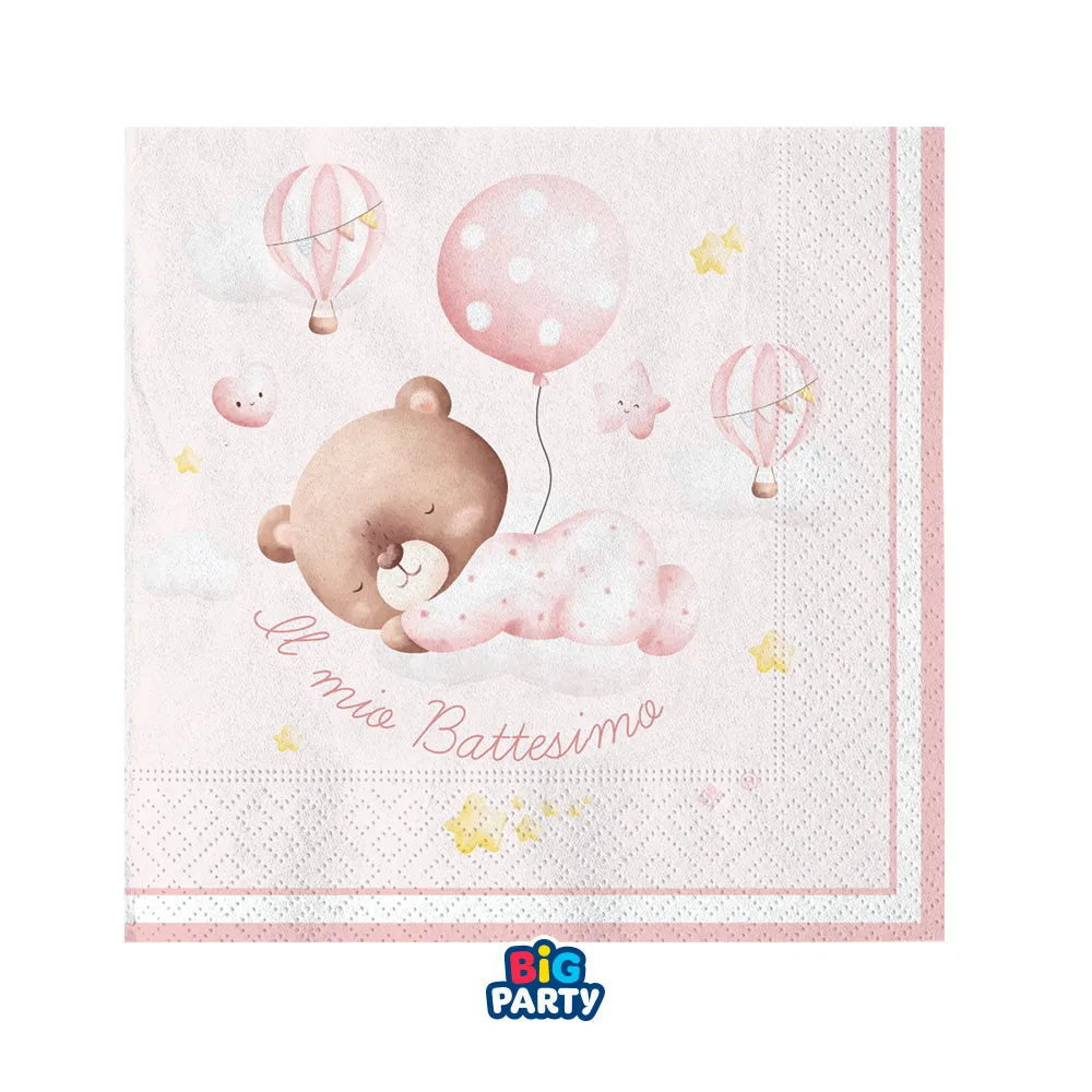 Big Party Paper Napkins Baptism Bear 25 x 25 Cm Cf 16 Pcs Pink