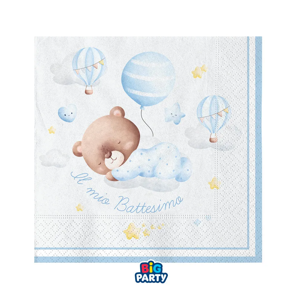 Big Party Paper Napkins Baptism Bear 25 x 25 Cm Cf 16 Pcs Light Blue