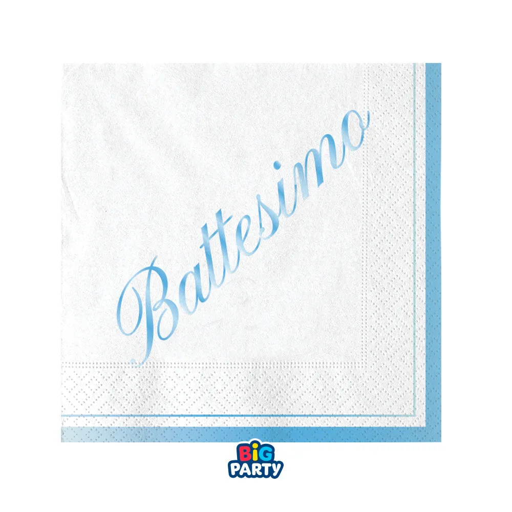 Big Party Paper Napkins Baptism 25 x 25 Cm Cf 16 Pcs Light Blue