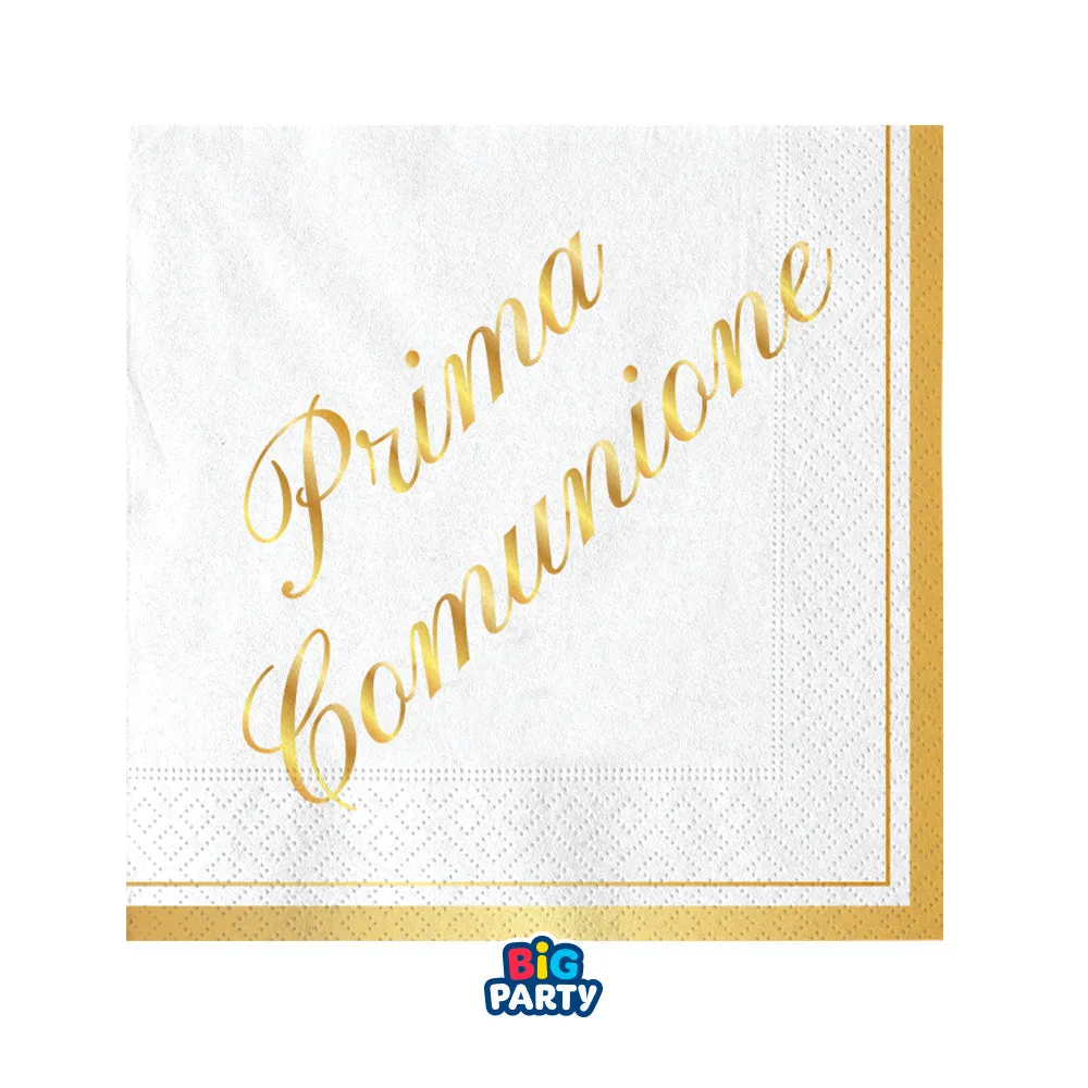 Big Party Paper Napkins First Communion 25 x 25 Cm Cf 16 Pcs White Gol
