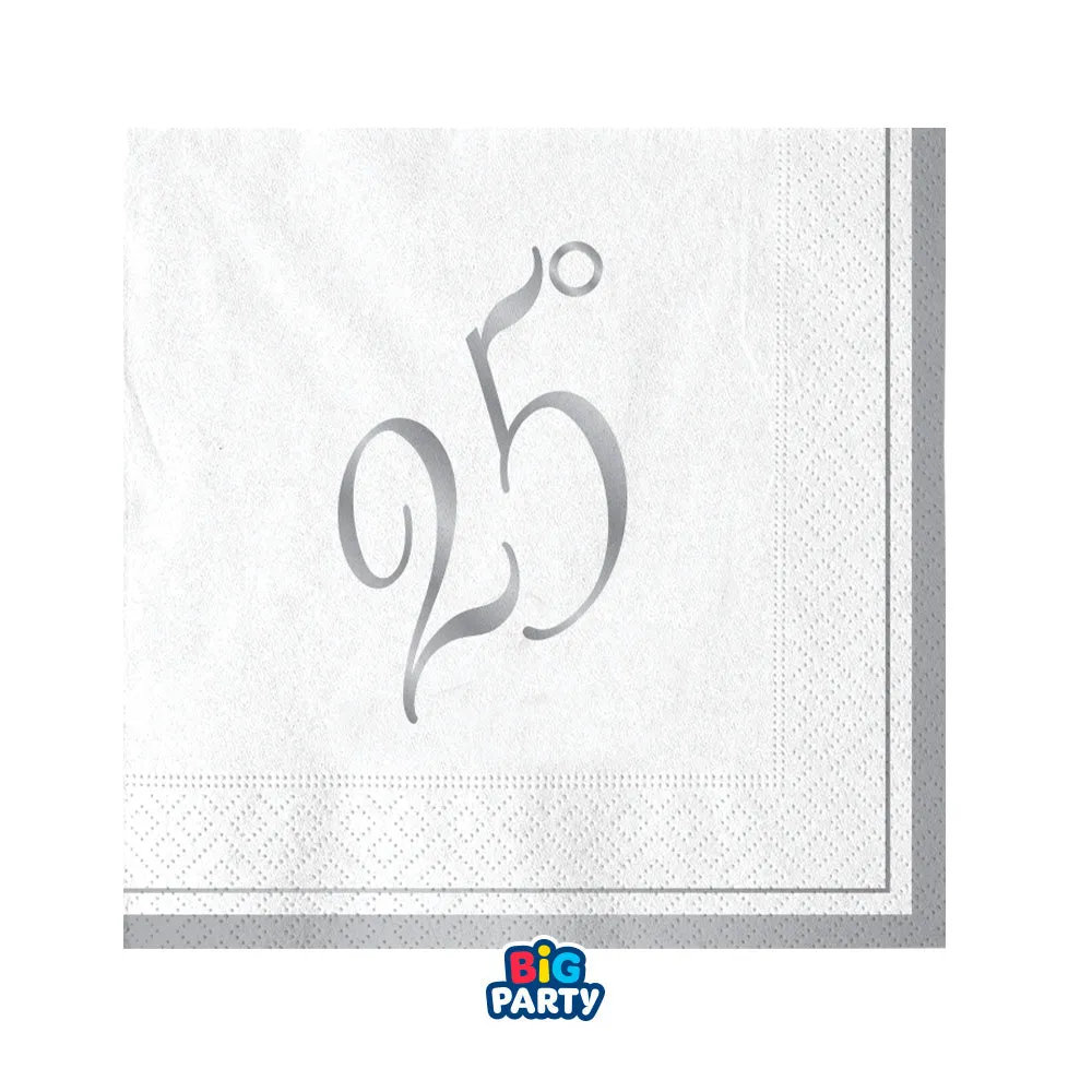 Big Party Paper Napkins 25th Anniversary 25 x 25 Cm Cf 16 Pcs White Si