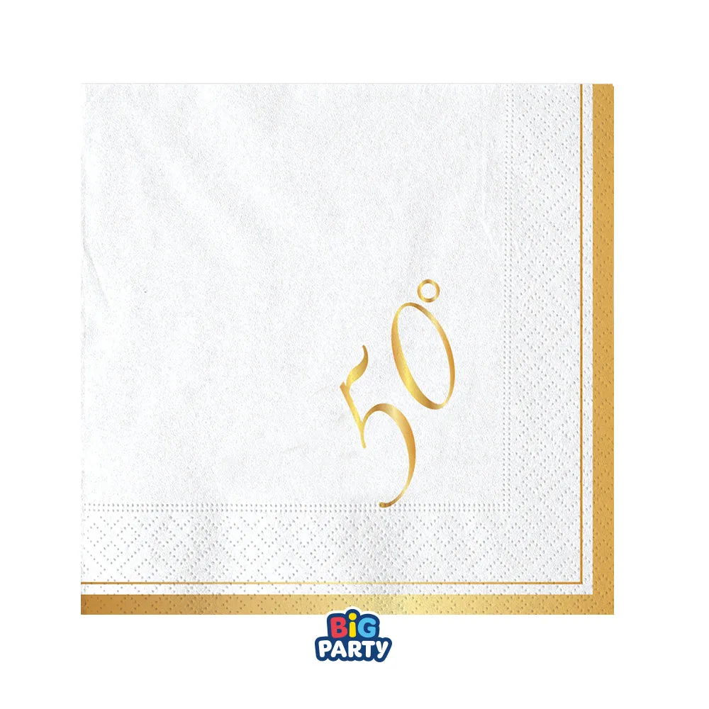 Big Party Paper Napkins 50th Anniversary 25 x 25 Cm Cf 16 Pcs White Go