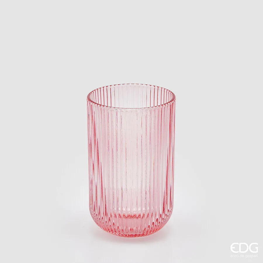 EDG Enzo De Gasperi Striped Tumbler Glass H 12 Cm D 8 Cm 4 Pcs Pink