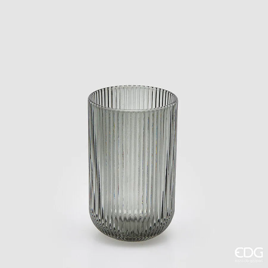 EDG Enzo De Gasperi Striped Tumbler Glass H 12 Cm D 8 Cm 4 Pcs Gray