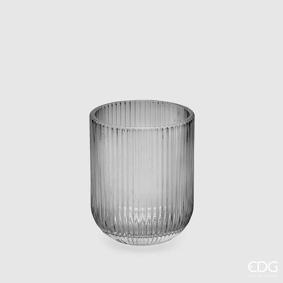 EDG Enzo De Gasperi Striped Tumbler Glass H 9 Cm D 7 Cm 4 Pcs Gray