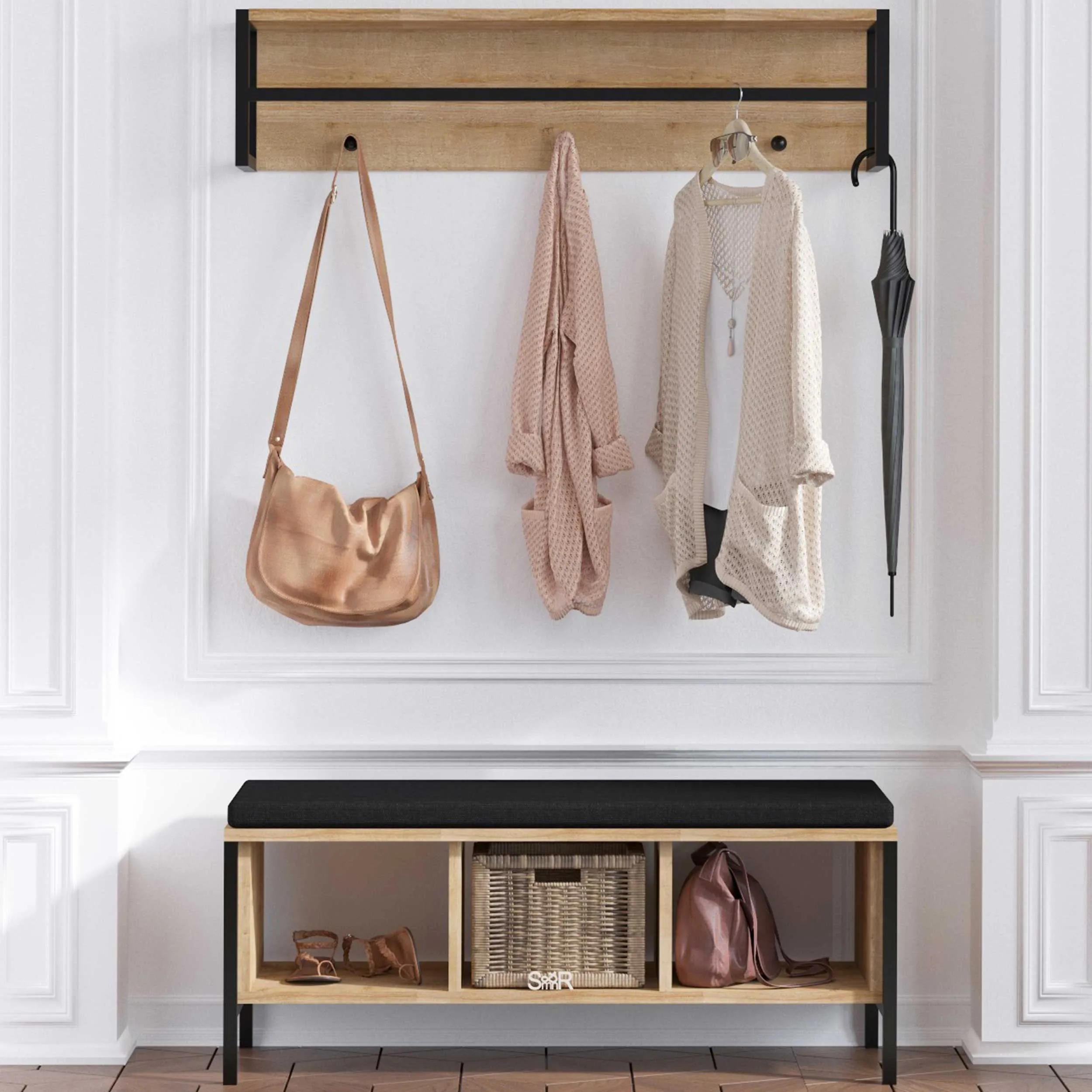 Shana Meuble d'entrée | 100 % MÉLAMINE | Chêne, noir