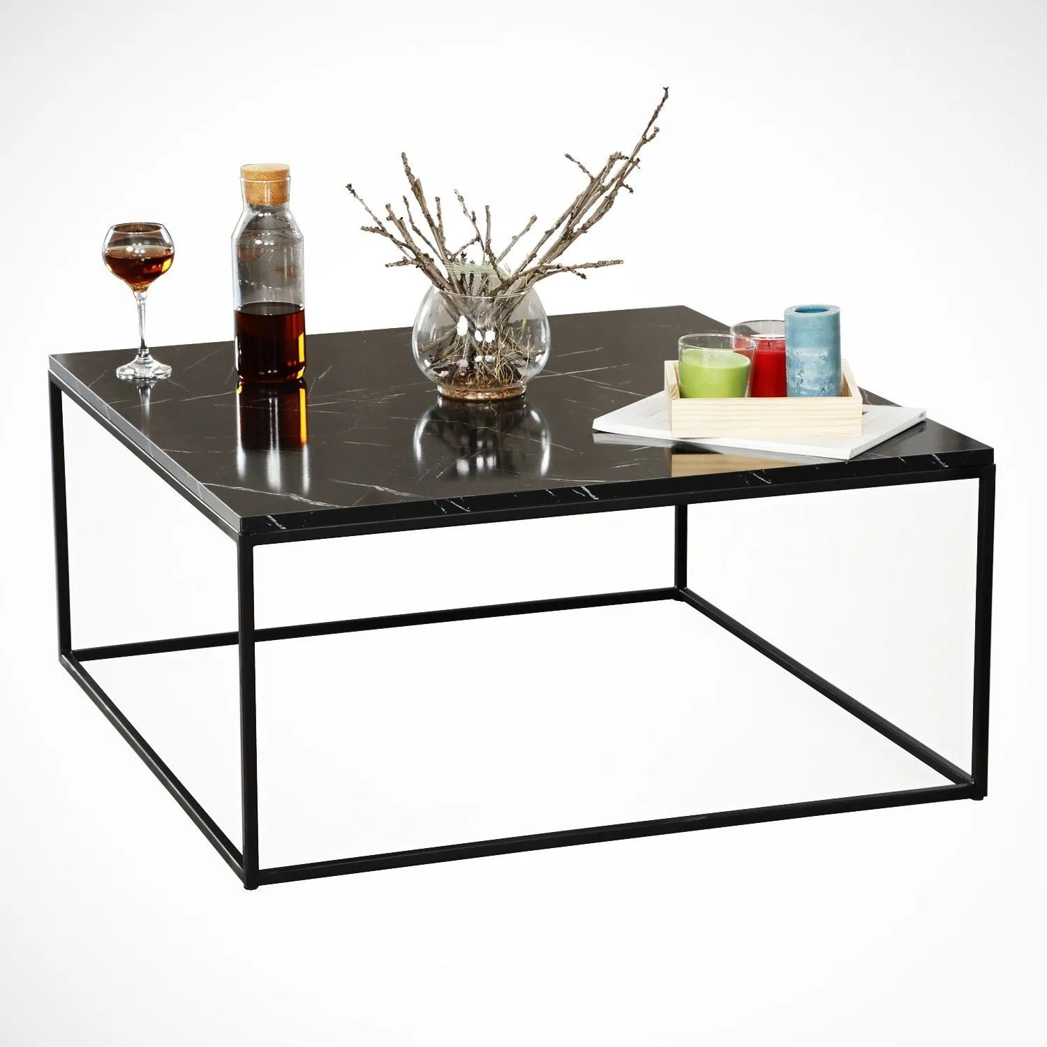 Poly Table basse | 100 % MÉLAMINE | Noir, Blanc