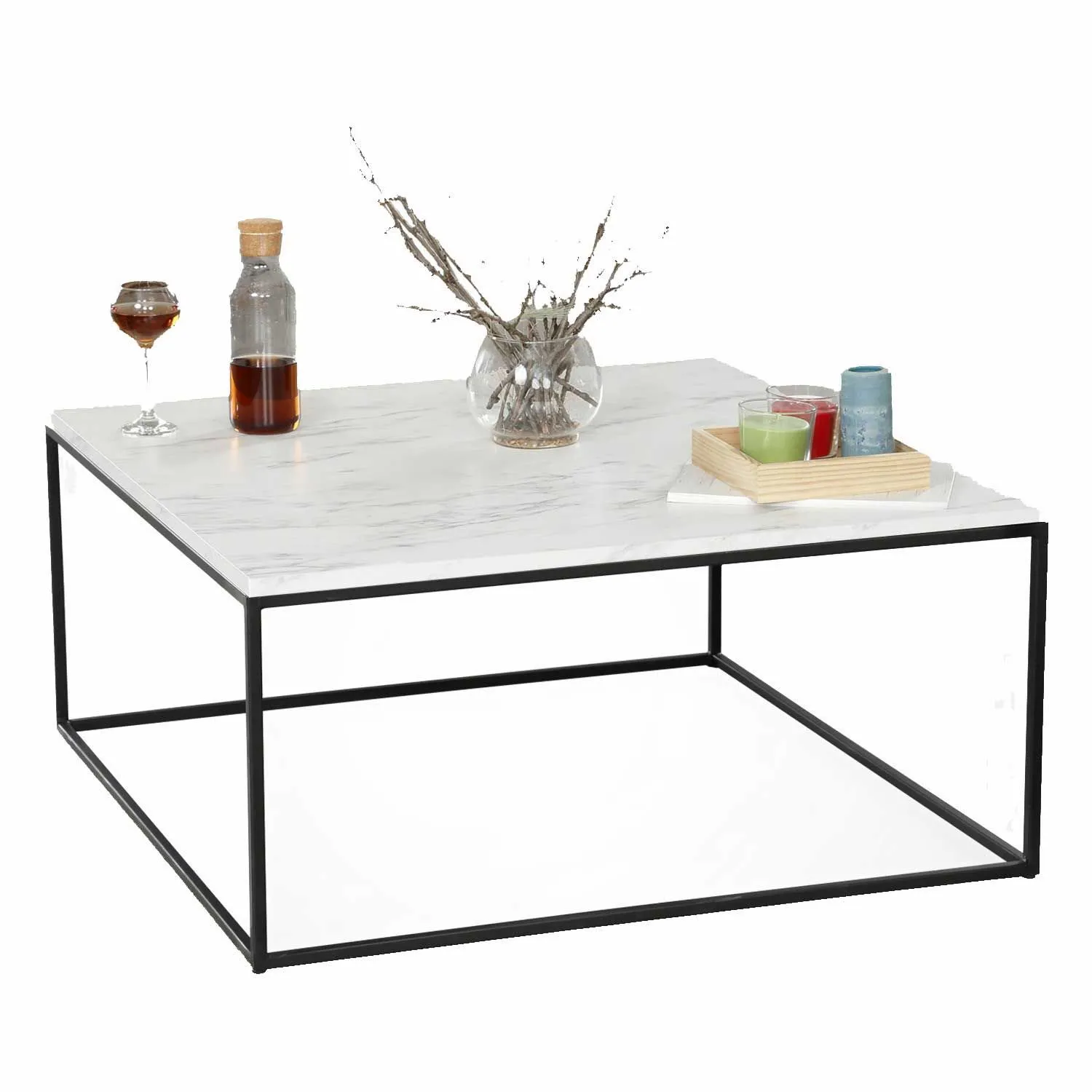 Poly Table basse | 100 % MÉLAMINE | Blanc, Noir