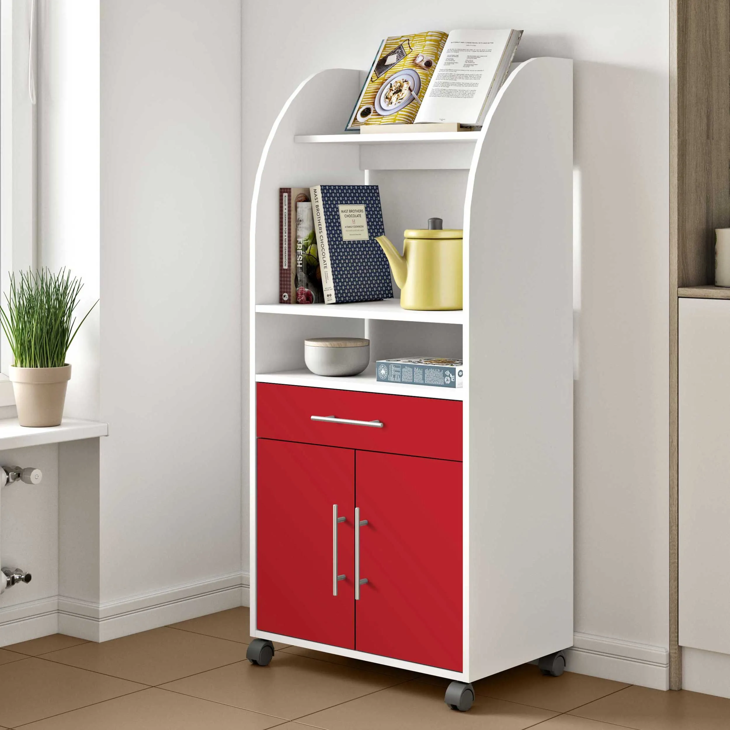 Armoire d'appoint Jeanine pour four à micro-ondes - blanc/rouge