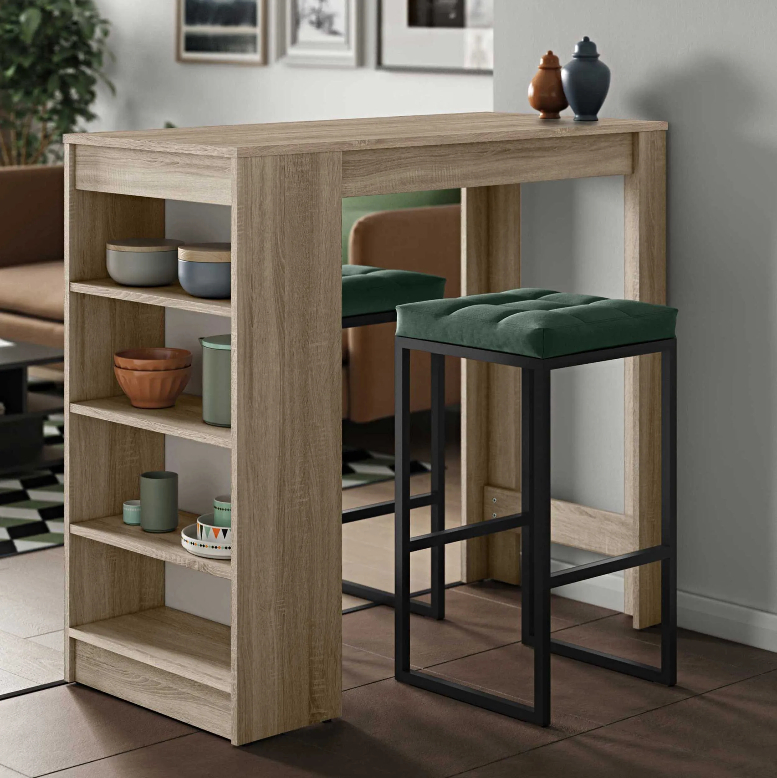 Table de bar Aravis 115x50 avec rangement - chêne