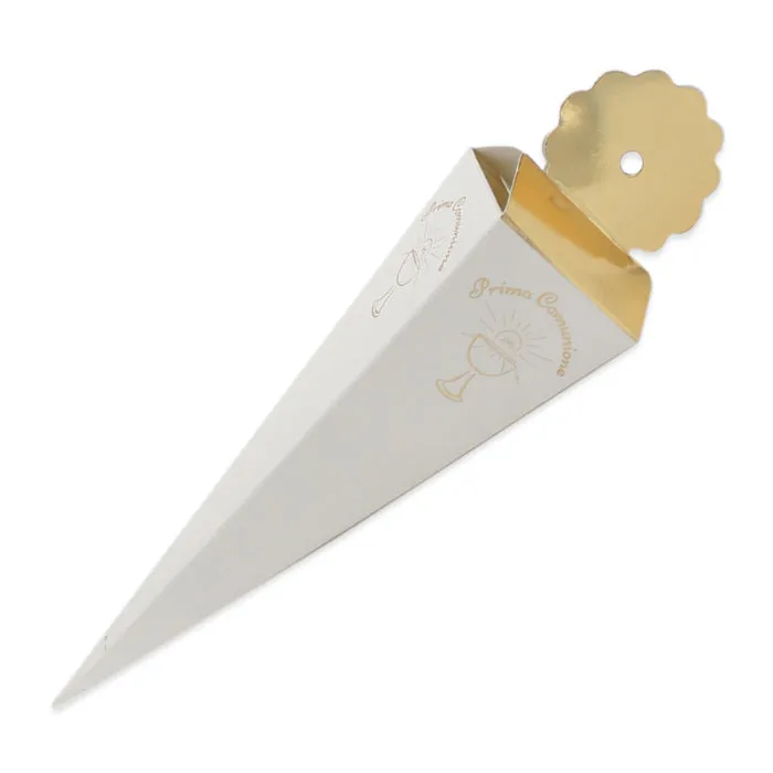 Big Party Bomboniera Cone Square Communion 4 x 19 x 4 Cm Gold Metal Cf