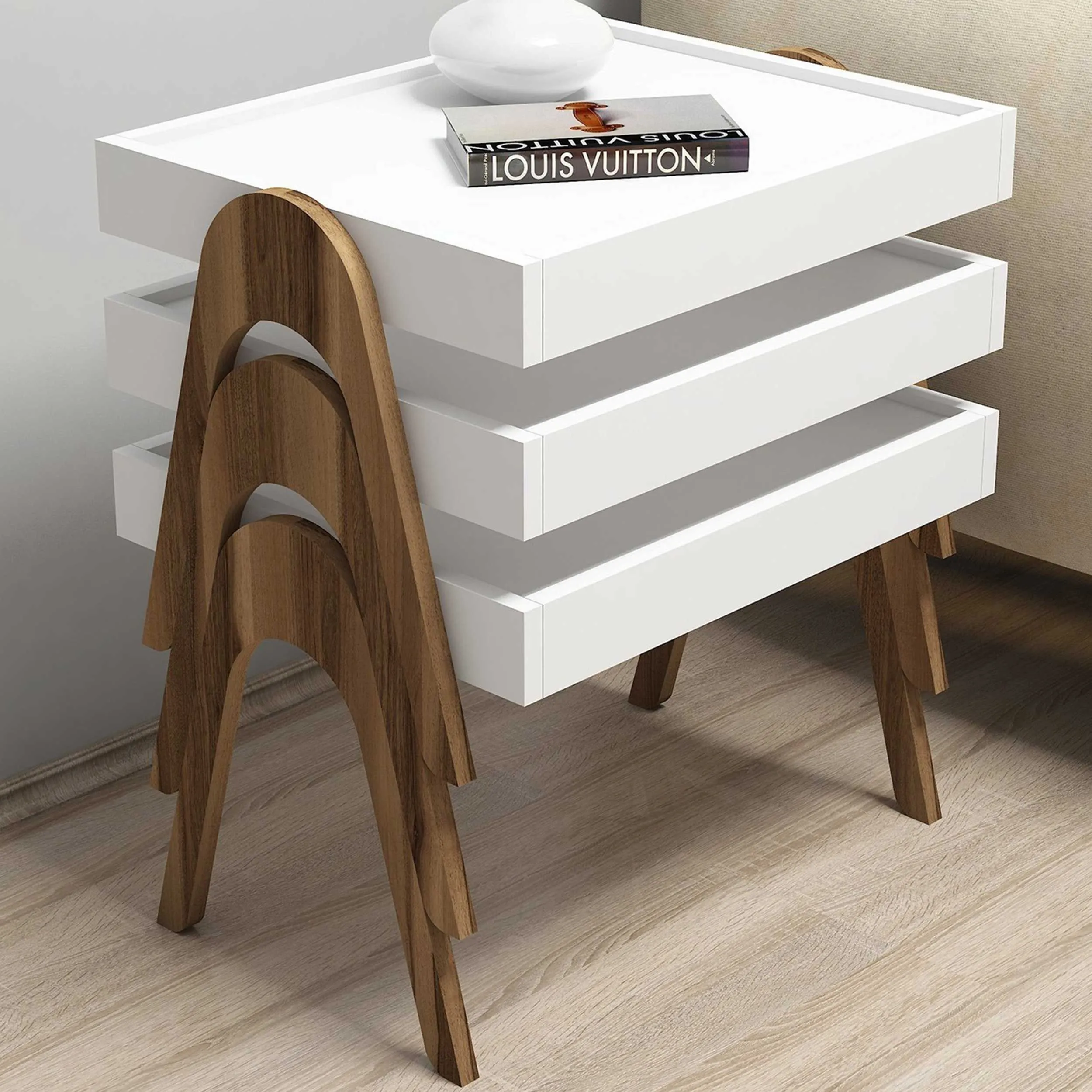 Roma Table gigogne (3 pièces) | 100 % MÉLAMINE | Noyer, Blanc