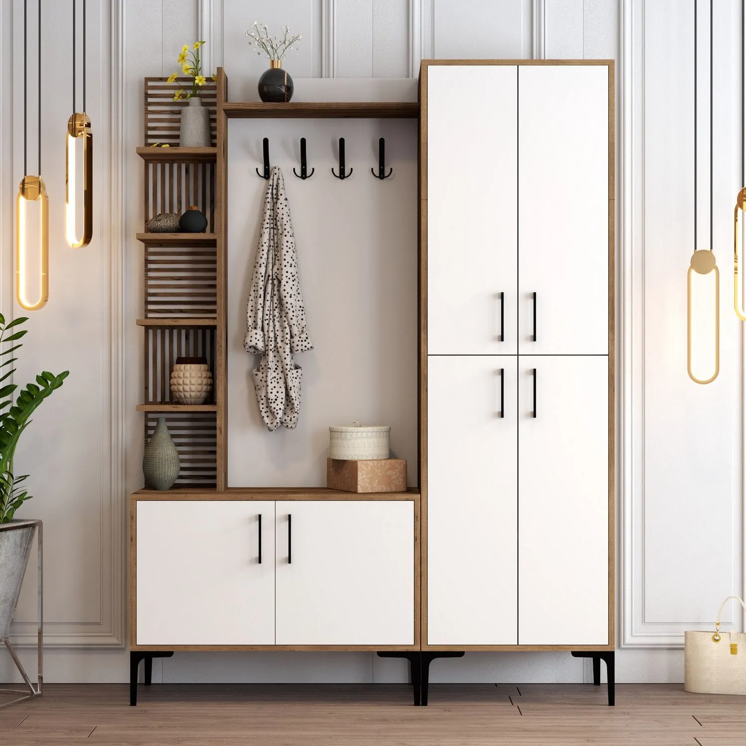 Viyana DA Meuble d'entrée | 100 % MÉLAMINE | Noyer, blanc