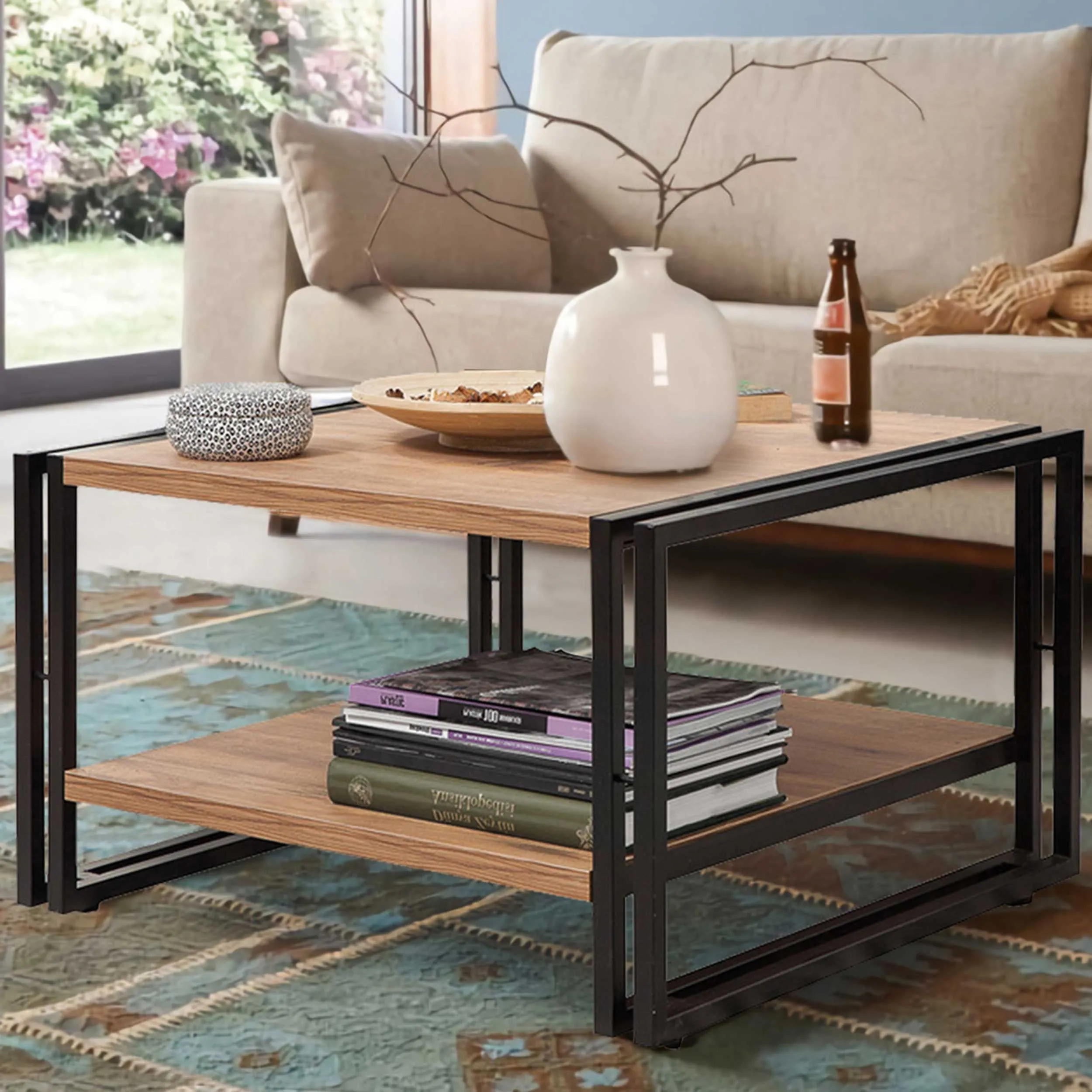 Cosmo Table basse | 100 % MÉLAMINÉ | Pin Atlantique, noir