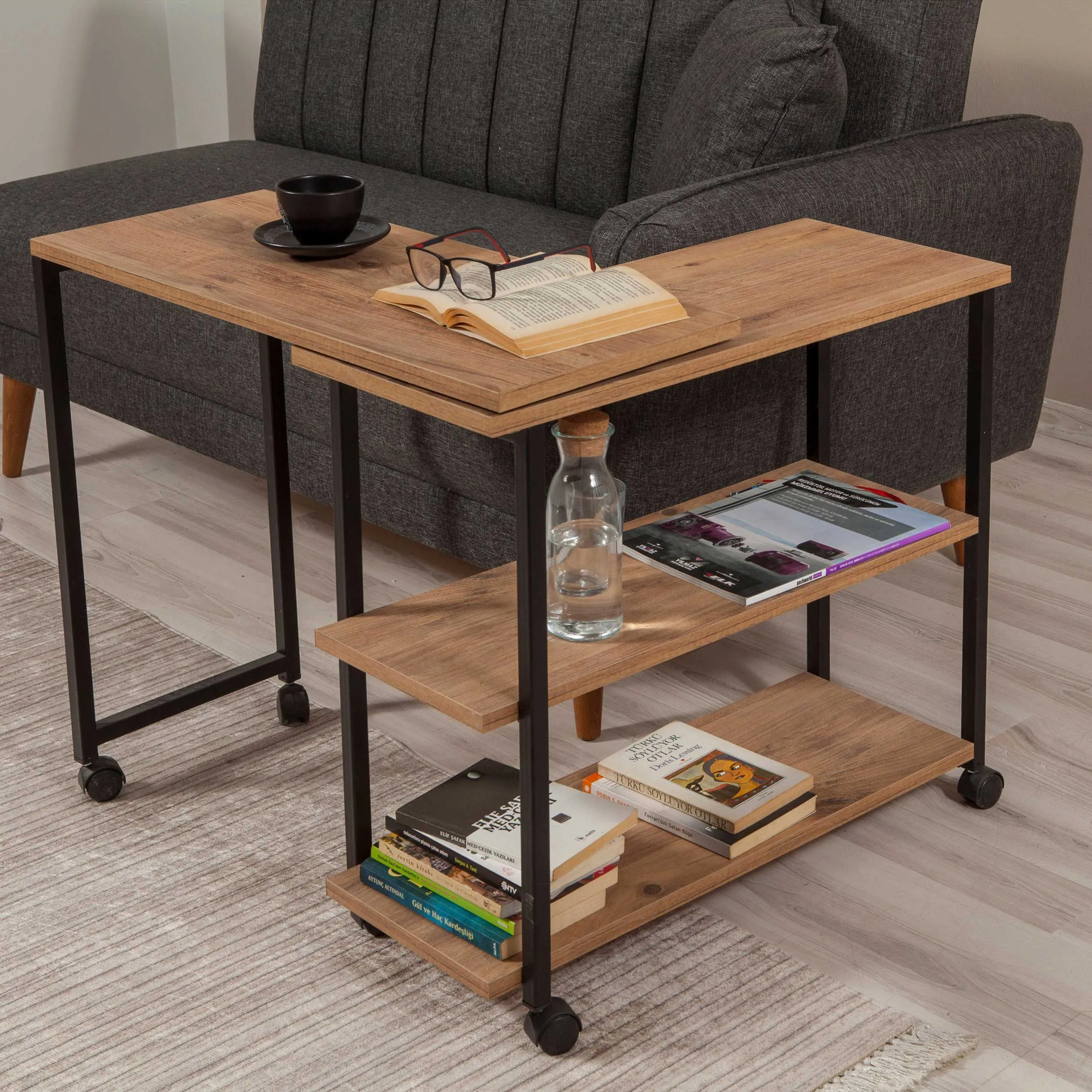 Melin Table d'appoint | 100 % MÉLAMINE | Pin Atlantique, noir