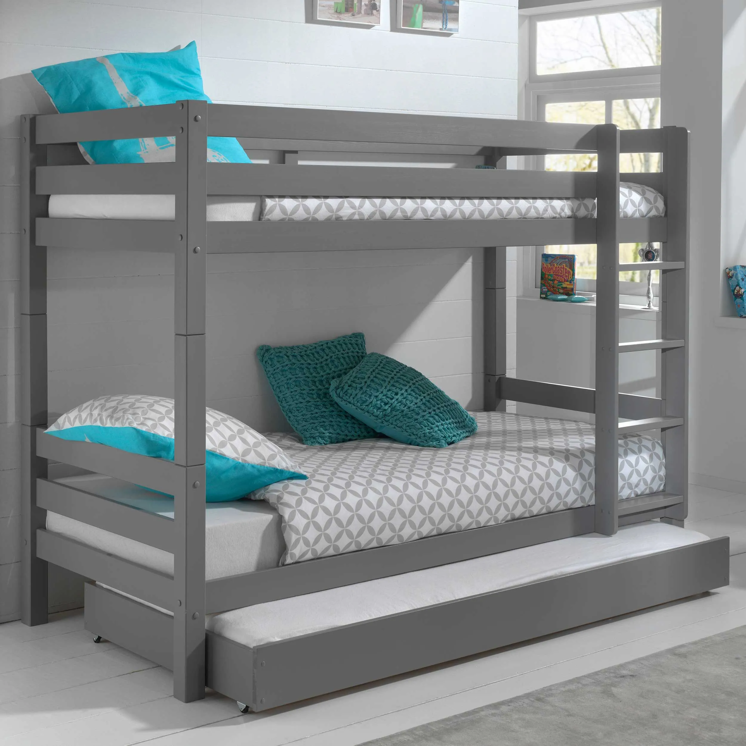 Lit superposé Claire 160cm avec lit gigogne - gris