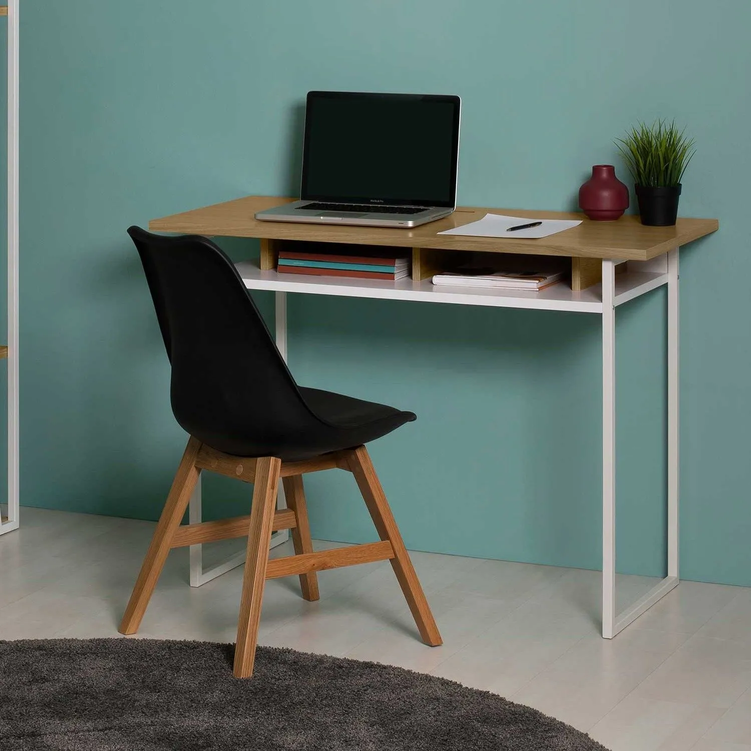Bureau Brym 110cm - chêne/blanc