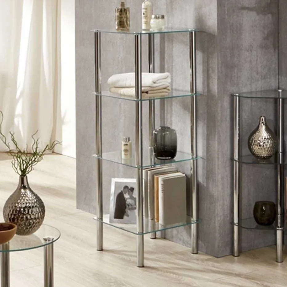 Étagère Heiko 39cm, 4 étagères - chrome/verre