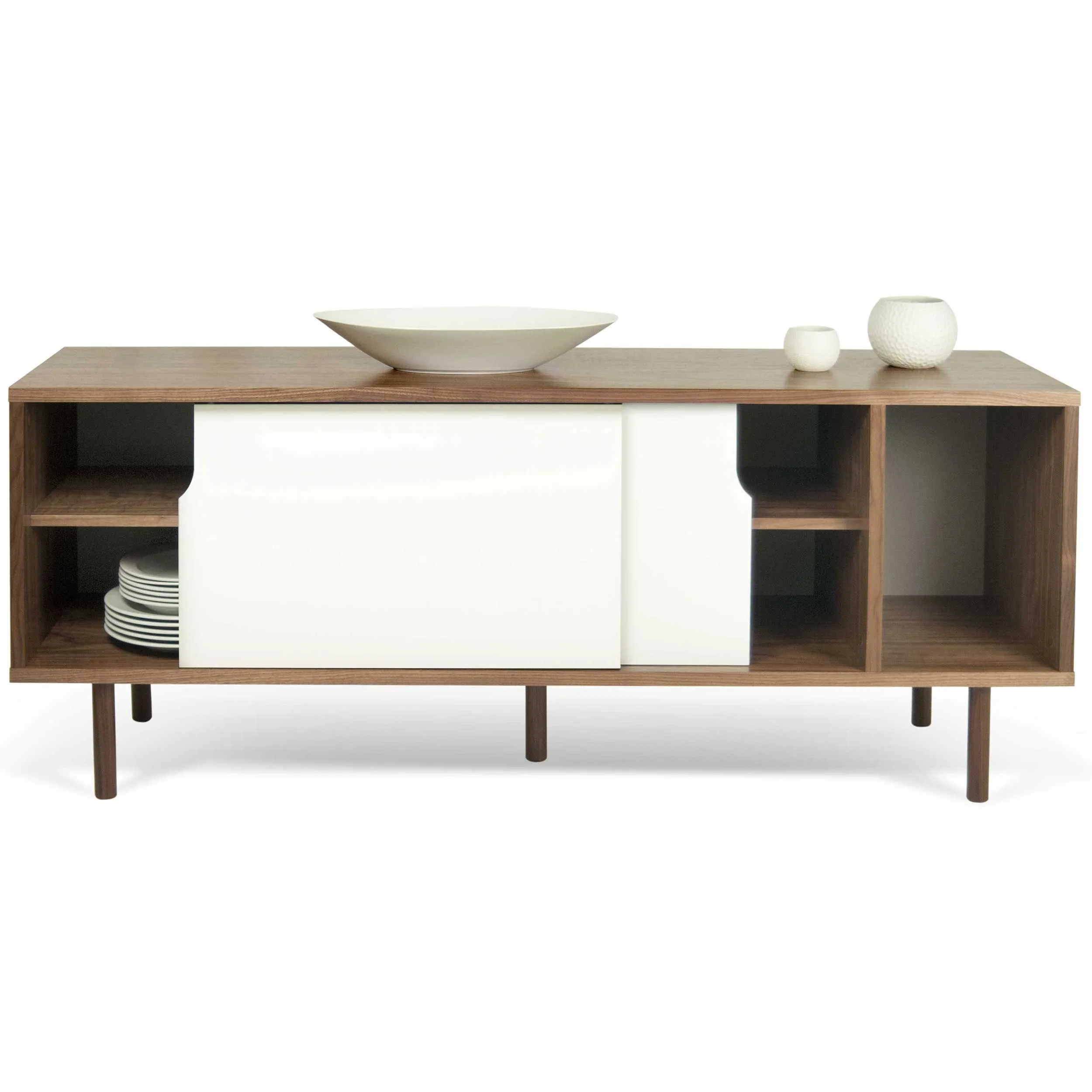 Bahut Danny 165cm - blanc/noyer - pieds en bois