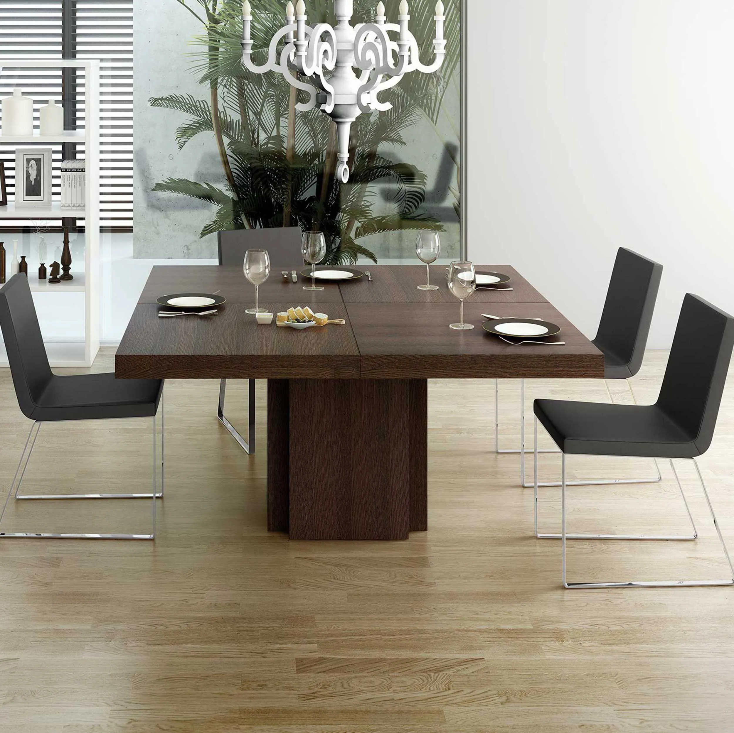 Table à manger Mundus 130 x 130 cm - placage chocolat