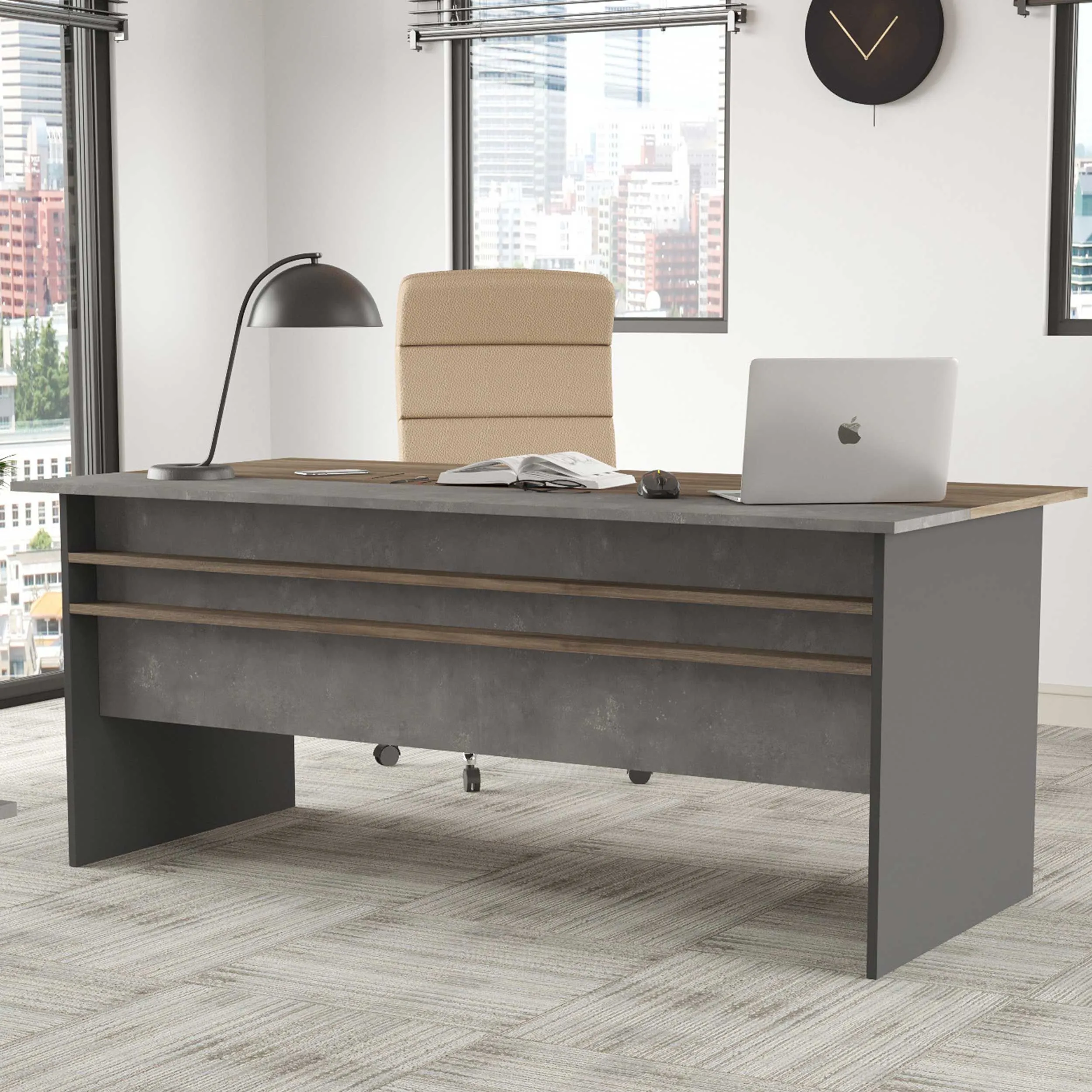VS1 Bureau d'étude | 100 % MÉLAMINE | Marron, gris, anthracite