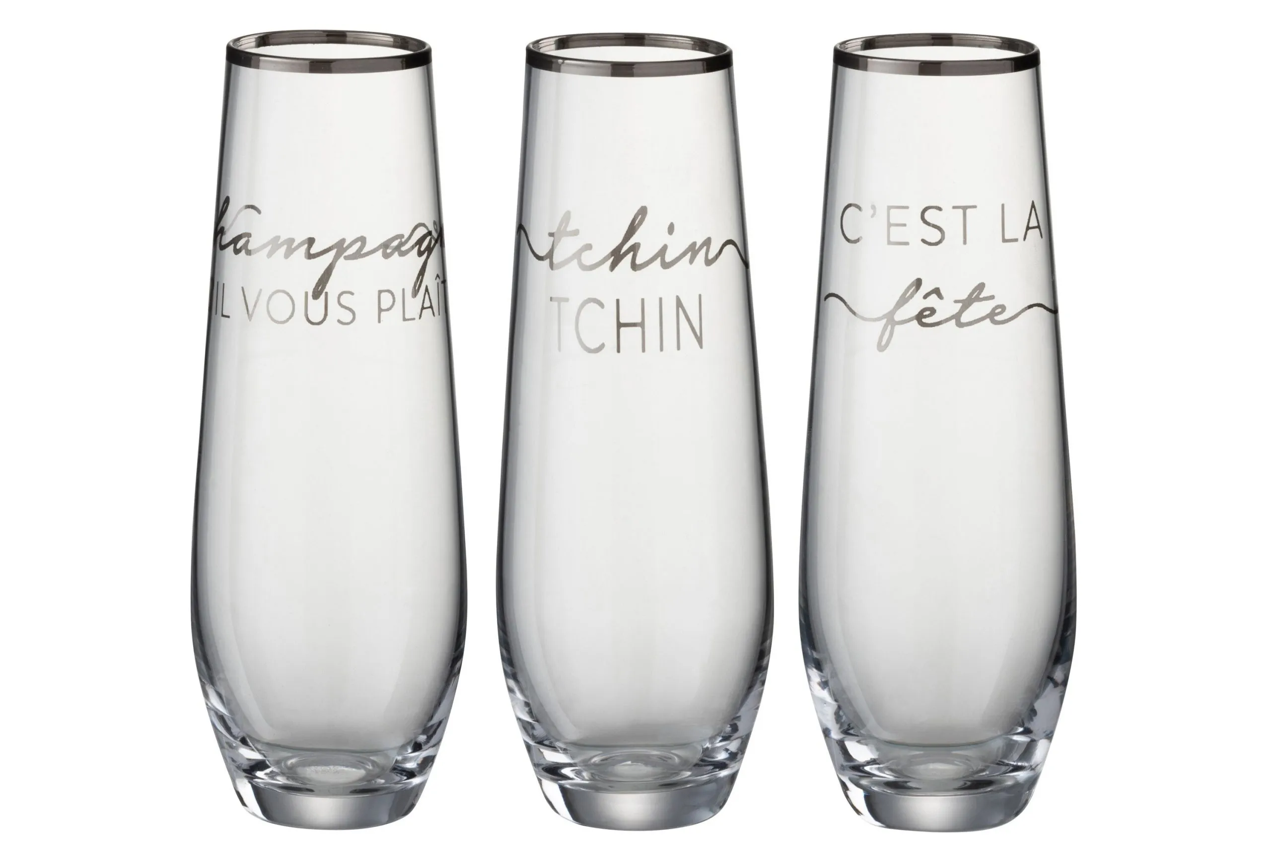 Verre texte francais verre transparent/argent assortiment de 3