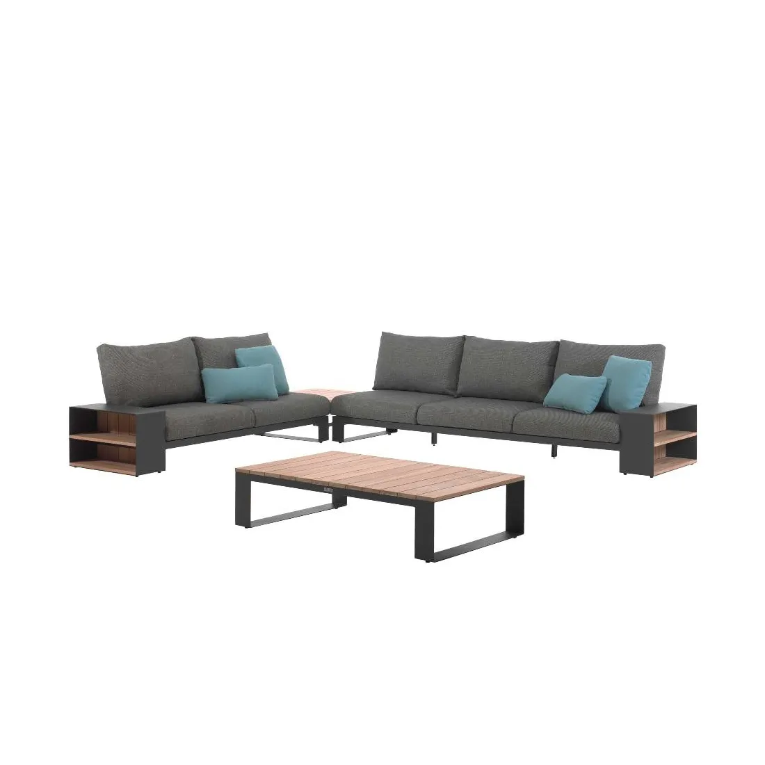 Ensemble salon de jardin Venise | Canapé 2 places, canapé 3 places, salon et table d'appoint | Teck/Gris